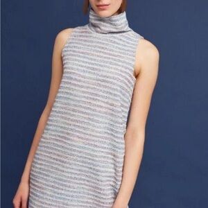 Anthropologie Akemi + Kin Mock Turtleneck Tunic Midi Dress in Pastel Stripes